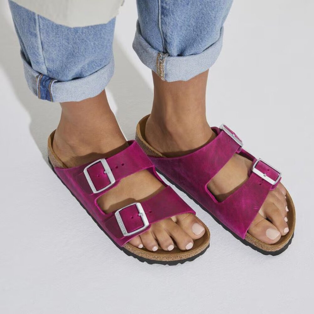 NEW Birkenstock Made in Germany Arizona BS Sandals - Oiled Leathe Fuchsia unisex - Picture 2 of 14